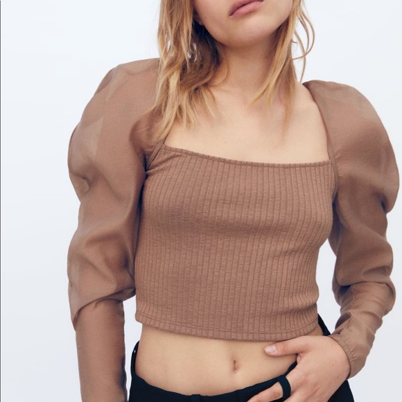 Zara Tops - Zara ribbed top light maroon large Nwt